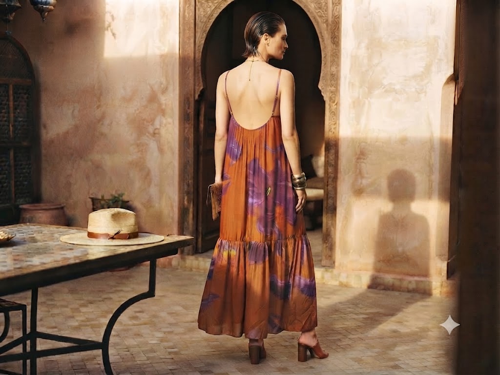 Floral Silk Maxi Dress – Orange &amp; Purple