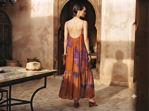 Floral Silk Maxi Dress – Orange &amp; Purple